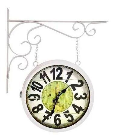 Relógio Estação Dupla Face Retrô Vintage Decorativo Branco 27cm de Diametro - Cardosoutl