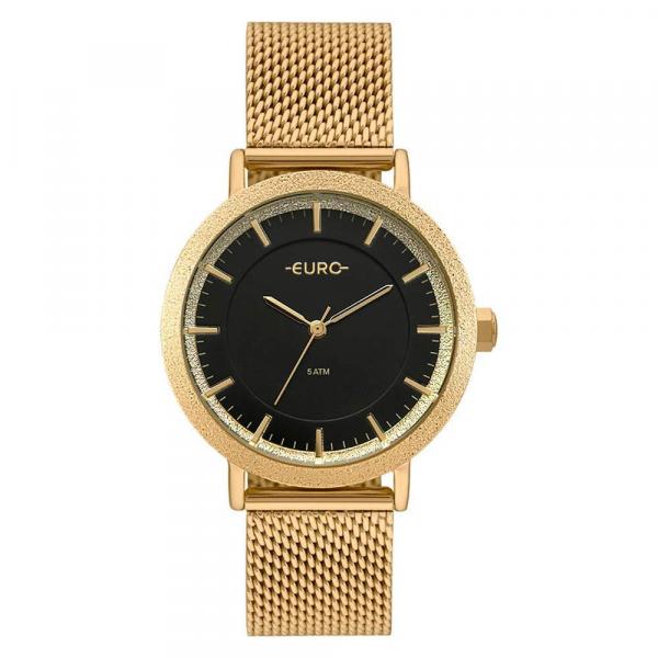 Relógio Euro Dourado Feminino Fundo Preto Eu2039jm/4p