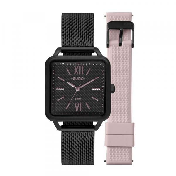 Relógio Euro Sporty Square Preto Troca Pulseiras Feminino EU2036YPH/T4P