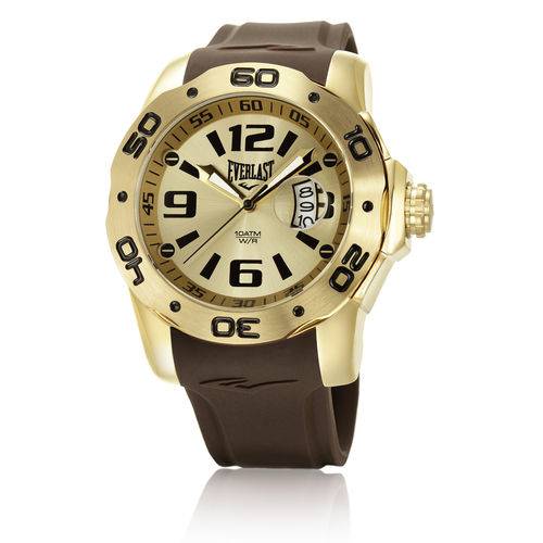 Relógio Everlast E530 Caixa Aço Dourado e Pulseira Silicone