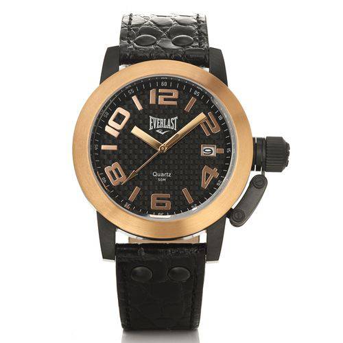 Relógio Everlast Feminino E130 Caixa Aço Preta e Pulseira Couro