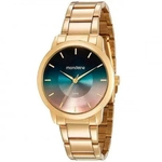 Relógio Feminino Aço Dourado Fundo Degrade Mondaine