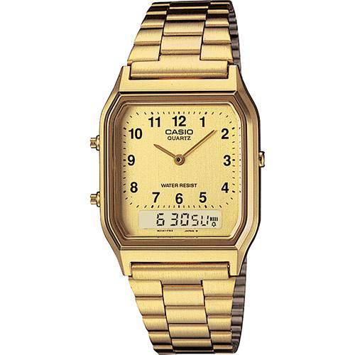 Relógio Feminino Anadigi Casio Vintage Aq-230ga-9bmq - Dourado