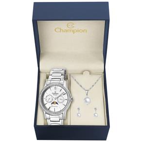 Relógio Feminino Analógico Champion CH38440D com Brinco e Colar - Prata/Branco