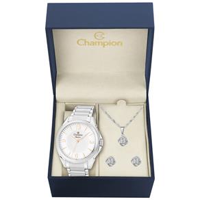 Relógio Feminino Analógico Champion CN26091D com Brinco e Colar - Prata/Branco