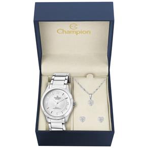 Relógio Feminino Analógico Champion CN28866E com Brinco e Colar - Prata/Branco