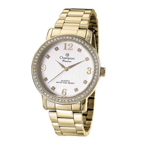 Relógio Feminino Analógico Champion, Pulseira de Aço Dourado, Resistente à Água - CN29427H