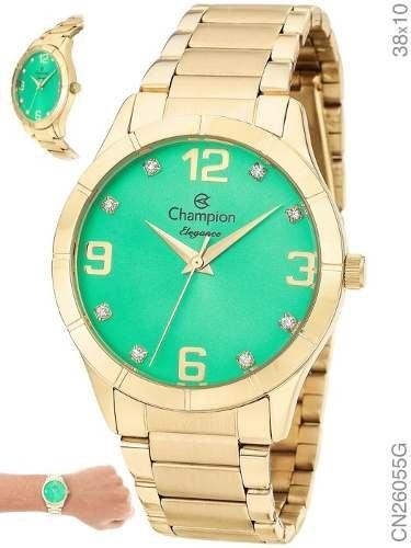 Relógio Feminino Analógico Champion Verde Dourado Cn26055g