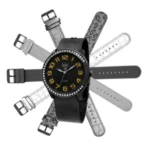 Relógio Feminino Analógico Dumont Troca Pulseira SK68092/3C - Preto com 5 Pulseiras Extras