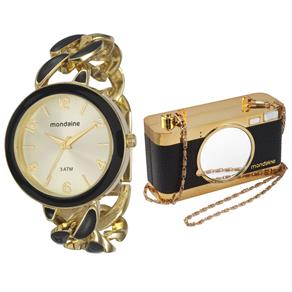 Relógio Feminino Analógico Mondaine 76397LPMVDM2K1 – Dourado + Bolsa Clutch Câmera