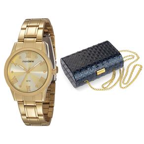 Relógio Feminino Analógico Mondaine 83192LPMGDA1K1 – Dourado+ Bolsa Clutch