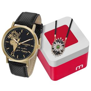 Relógio Feminino Analógico Mondaine 94778LPMVDH2KZ com Colar - Preto