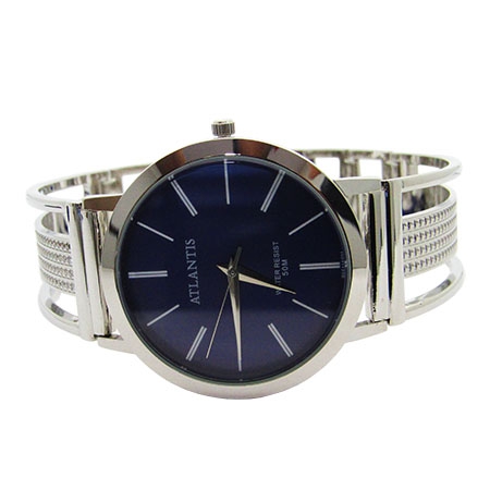 Relogio Feminino Atlantis B651g Bracelete Prata Fundo Azul