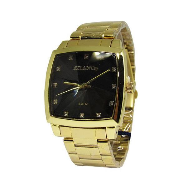 Relogio Feminino Atlantis Dourado Fundo Preto G3353