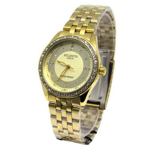 Relogio Feminino Atlantis Dourado G3472 Fundo Dourado