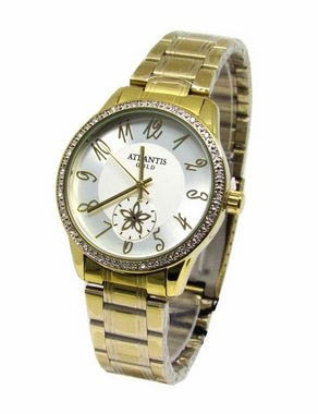 Relogio Feminino Atlantis Dourado G3471 Fundo Branco