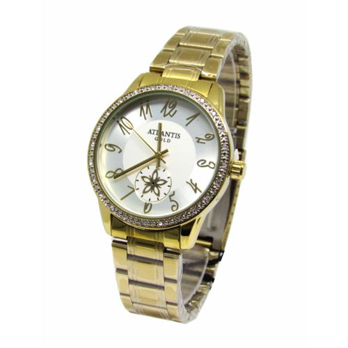 Relogio Feminino Atlantis Dourado G3471 Fundo Branco