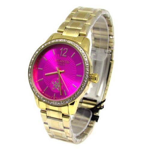 Relogio Feminino Atlantis Dourado G3471 Fundo Rosa