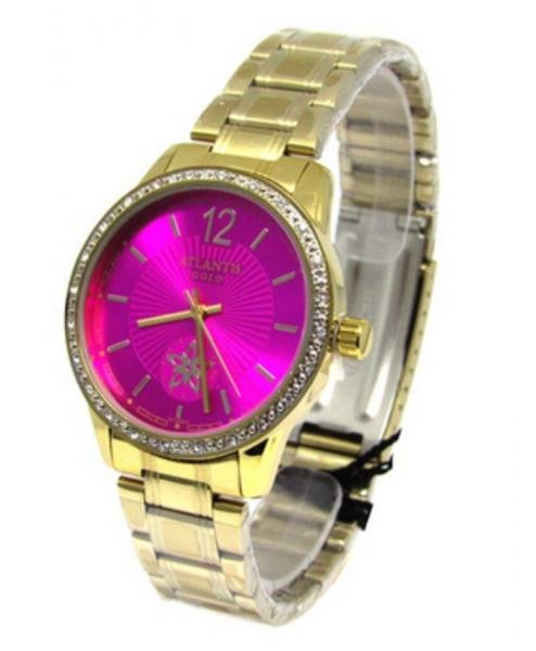 Relogio Feminino Atlantis Dourado G3471 Fundo Rosa