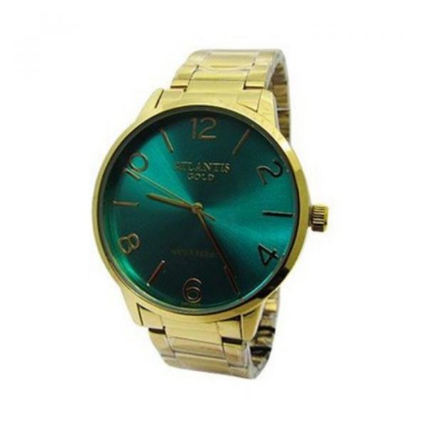 Relogio Feminino Atlantis Dourado G3507 Fundo Verde