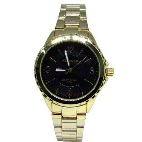 Relogio Feminino Atlantis G3454 Dourado Fundo Preto