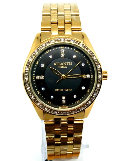 Relógio Feminino Atlantis G3472 Dourado Fundo Preto com Strass