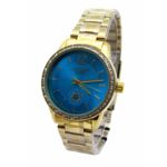 Relogio Feminino Atlantis G3471 Dourado Fundo Azul