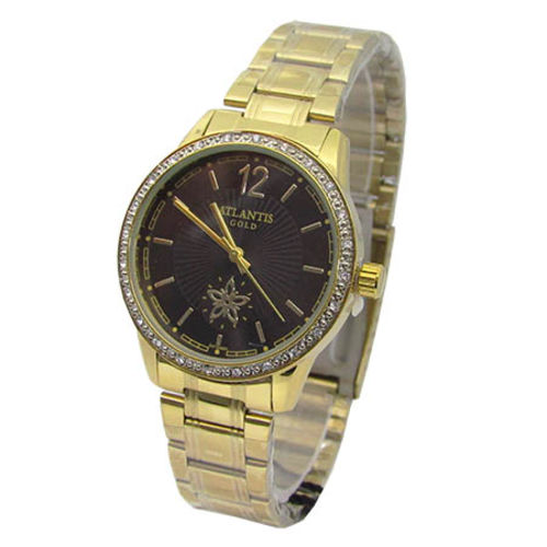 Relogio Feminino Atlantis G3471 Dourado Fundo Preto