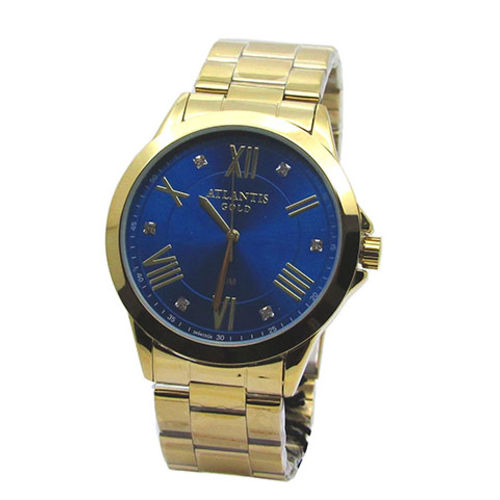 Relogio Feminino Atlantis G3494 Dourado Fundo Azul