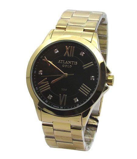 Relogio Feminino Atlantis G3494 Dourado Fundo Preto