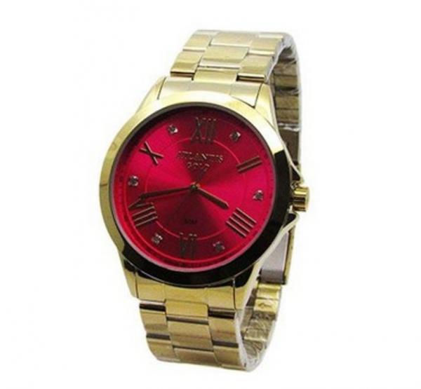 Relogio Feminino Atlantis G3494 Dourado Fundo Rosa