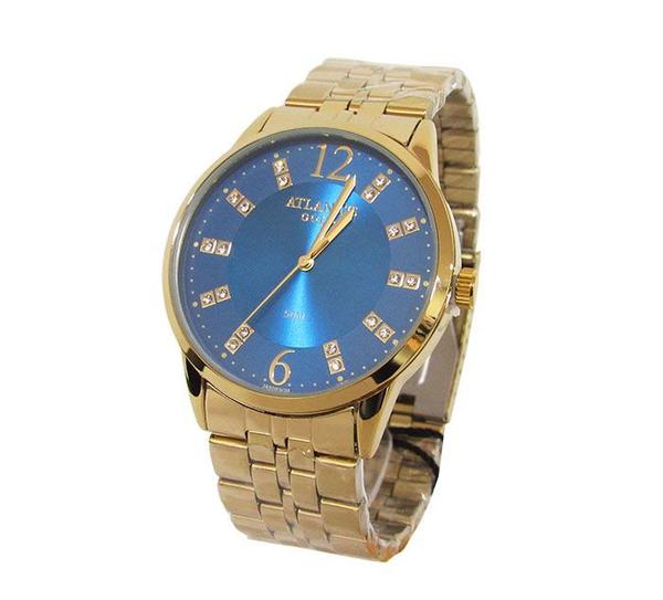 Relogio Feminino Atlantis G3495 Dourado Fundo Azul