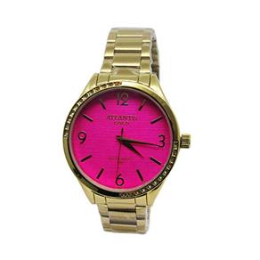 Relogio Feminino Atlantis G3502 Dourado Fundo Rosa