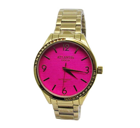 Relogio Feminino Atlantis G3502 Dourado Fundo Rosa