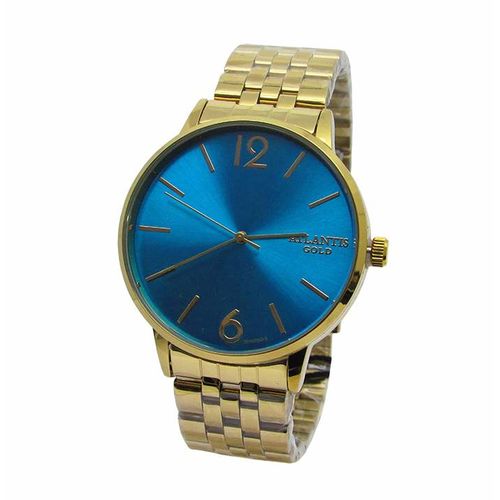 Relogio Feminino Atlantis G3500 Dourado Fundo Azul