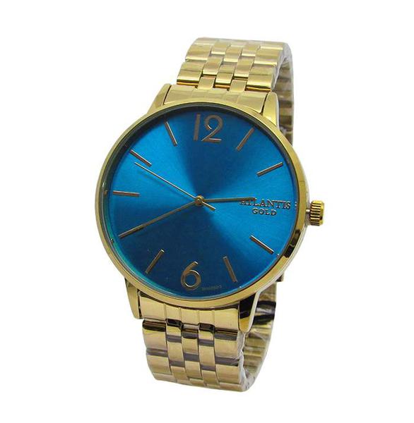 Relogio Feminino Atlantis G3500 Dourado Fundo Azul