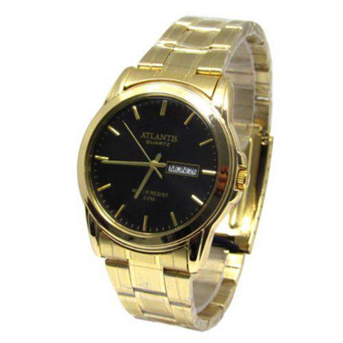 Relogio Feminino Atlantis G6404 Dourado Fundo Preto