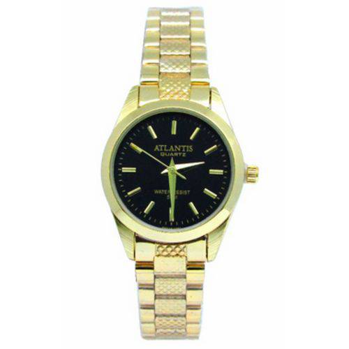 Relogio Feminino Atlantis W3054 Dourado Fundo Preto