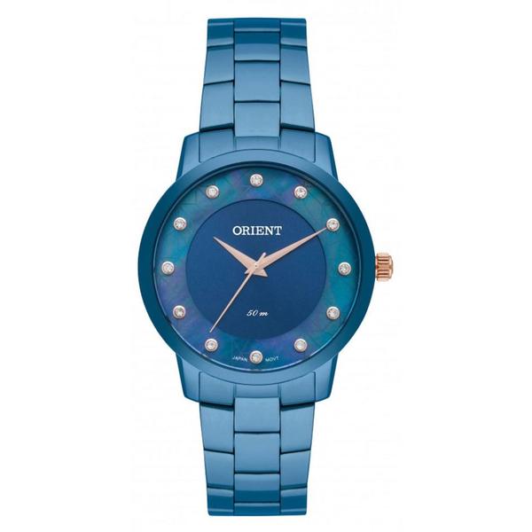 Relogio Feminino Azul Orient Com Pedras Detalhes Madreperola