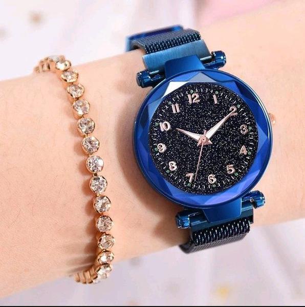 Relógio Feminino Azul Pulseira Magnética Números - Horyums