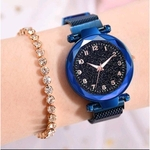 Relógio Feminino Azul Pulseira Magnética Números