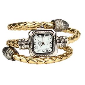 Relógio Feminino Bracelete Cl com Pulseira em Couro-Dourado