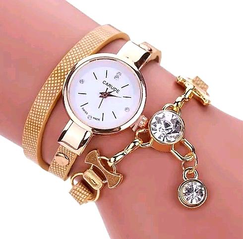 Relógio Feminino Bracelete Pulseira Duas Voltas Carude Strass