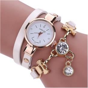 Relógio Feminino Branco Perola Bracelete Carude Strass