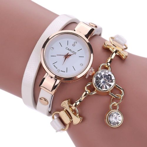 Relógio Feminino Branco Perola Bracelete Carude Strass