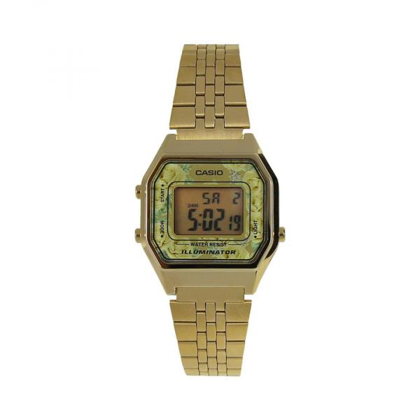 Relogio Feminino Casio Dourado Quadrado Pequeno com Flores