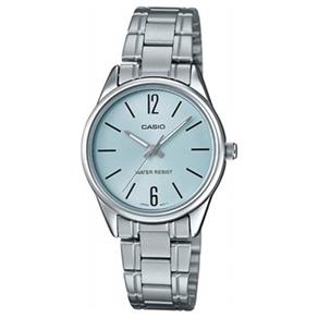 Relogio Feminino Casio Pequeno Prata com Fundo Azul