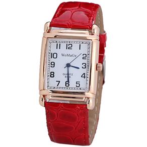 Relógio Feminino Casual com Pulseira de Couro (Vermelho)