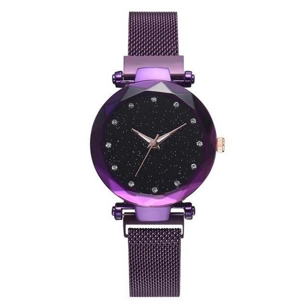 Relógio Feminino Ceu Estrelado Strass com Pulseira Magnetica Roxo - Vansar