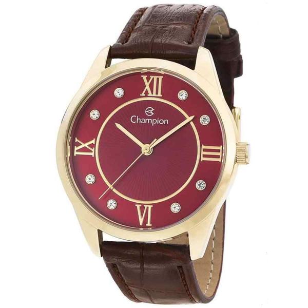 Relógio Feminino Champion Analógico Dourado Pulseira Couro Marrom Cn28268V